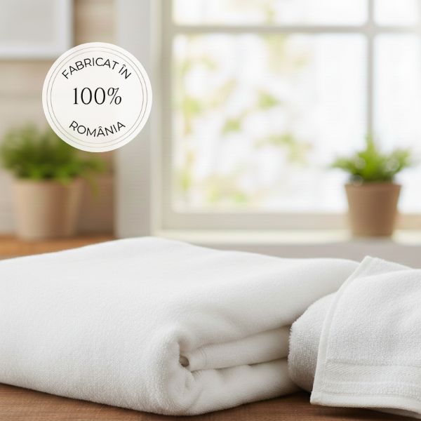 Set 2 prosoape de baie pentru bebelusi, densitate 600gr/mp, bumbac 100%, 100x100cm si 50x90cm, alb