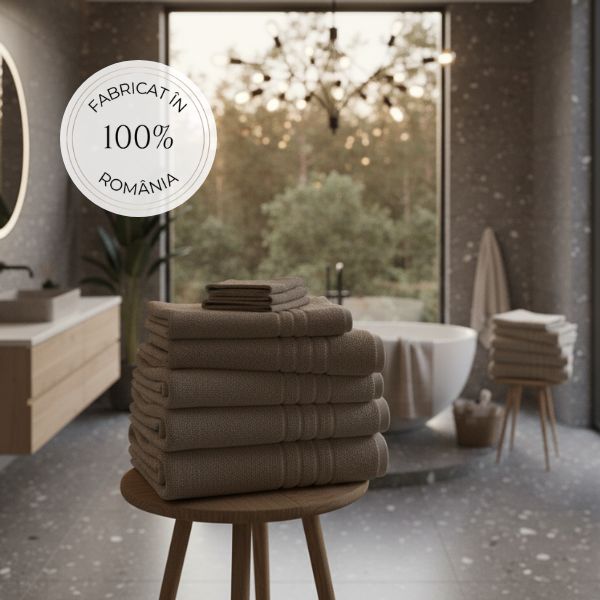 Set 4 prosoape de baie, densitate 500gr/mp, bumbac 100%, 50x90cm, maro