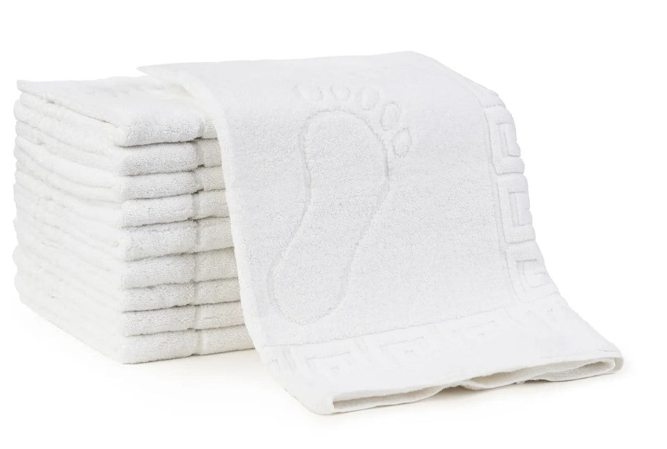 Set 12 prosoape de baie (covorașe), densitate 750gr/mp, bumbac 100%, 50x70 cm, model Greek border, alb