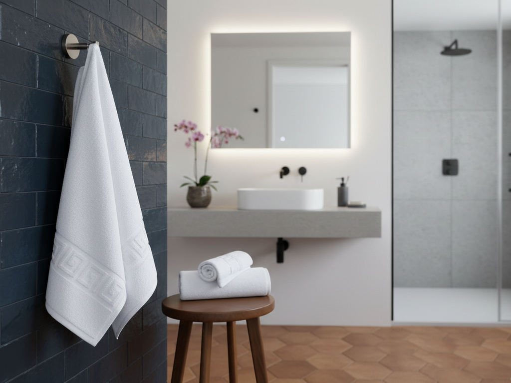 Prosop de baie premium, bumbac 100%, model Greek border