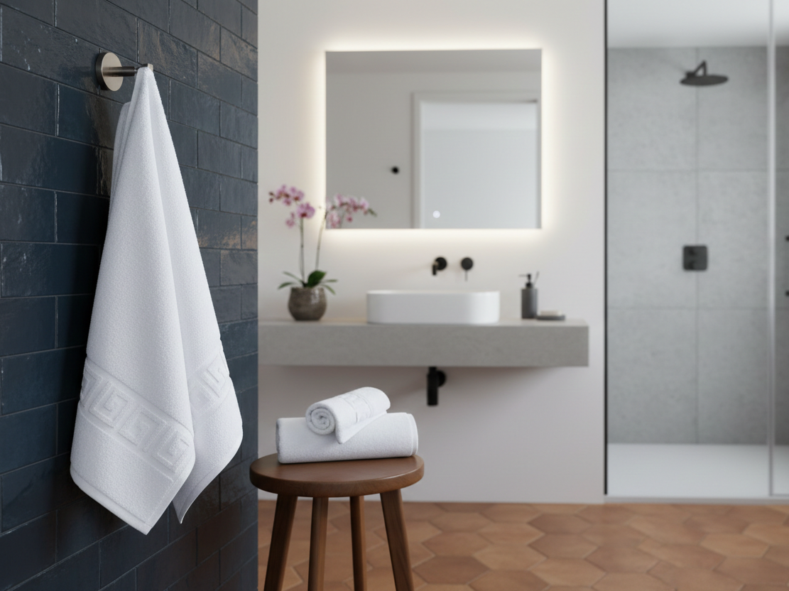 Prosop de baie premium, bumbac 100%, model Greek border