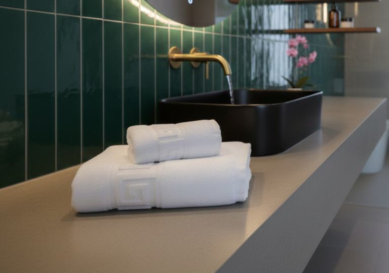 Prosop de baie premium, bumbac 100%, model Greek border