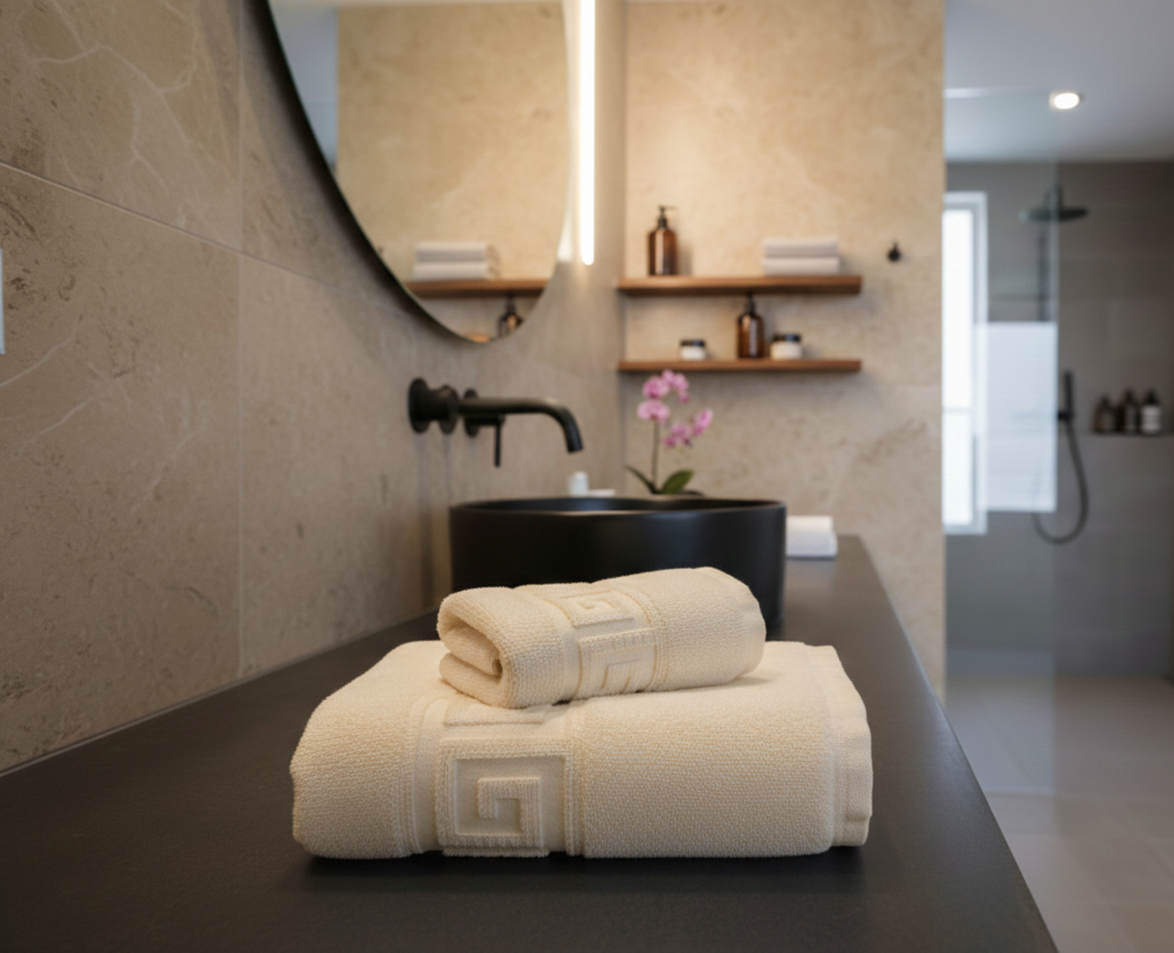 Set 3 Prosoape de baie, bumbac 100%, model Greek border