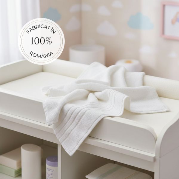 Set 2 prosoape de baie pentru bebelusi, densitate 500gr/mp, bumbac 100%, 70x140 cm, alb